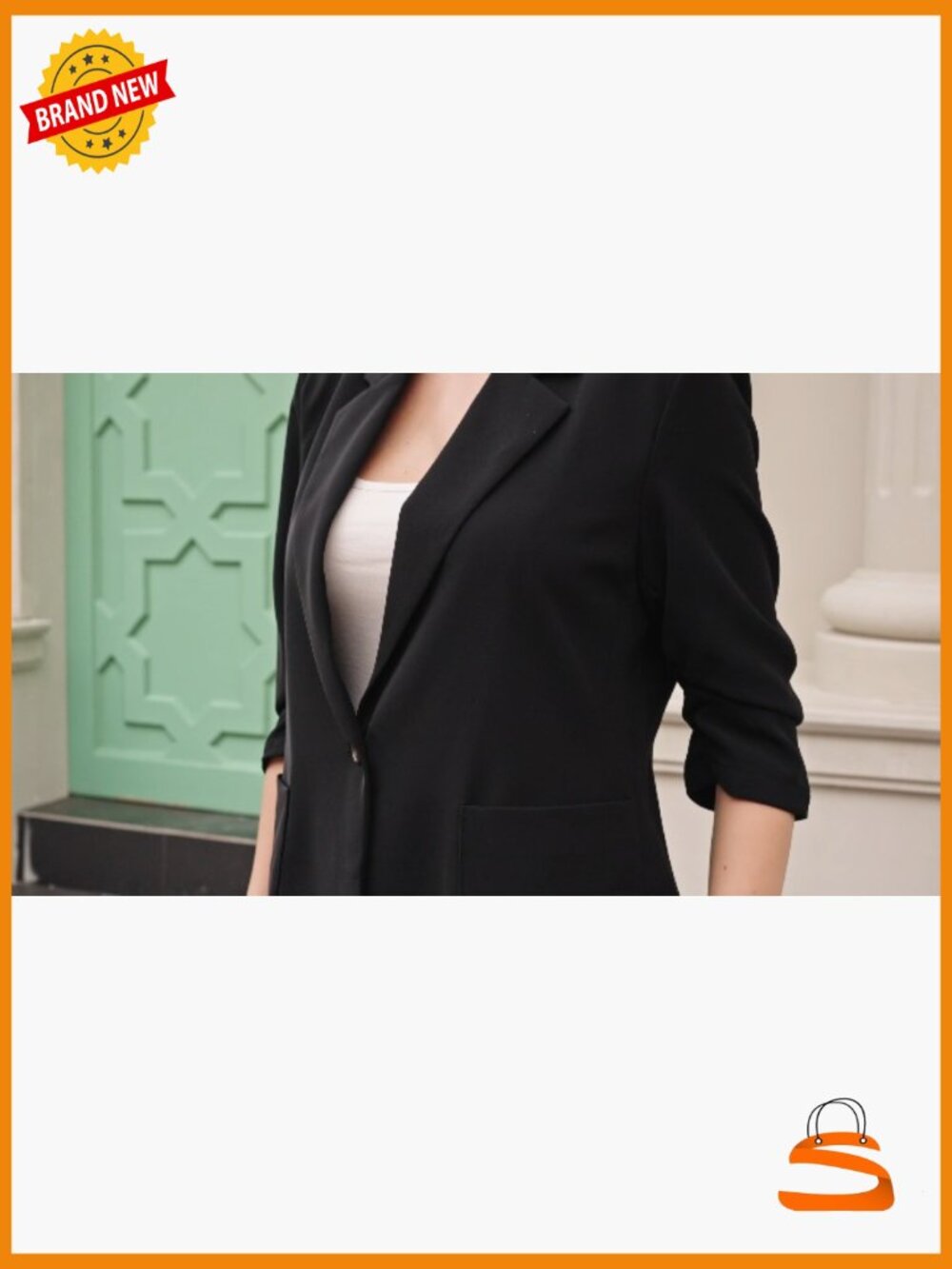 3/4 Ruched Sleeve Blazer - Lightweight Lined Casual Work Office Jacket with - Picture 7 of 7